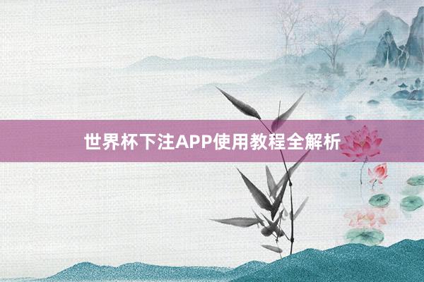 世界杯下注APP使用教程全解析