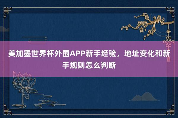 美加墨世界杯外围APP新手经验，地址变化和新手规则怎么判断
