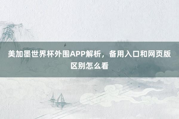 美加墨世界杯外围APP解析，备用入口和网页版区别怎么看